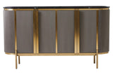 Luxury Grey Fluted Sideboard with Black Marble Top & Gold Legs