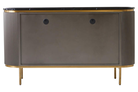 Luxury Grey Fluted Sideboard with Black Marble Top & Gold Legs