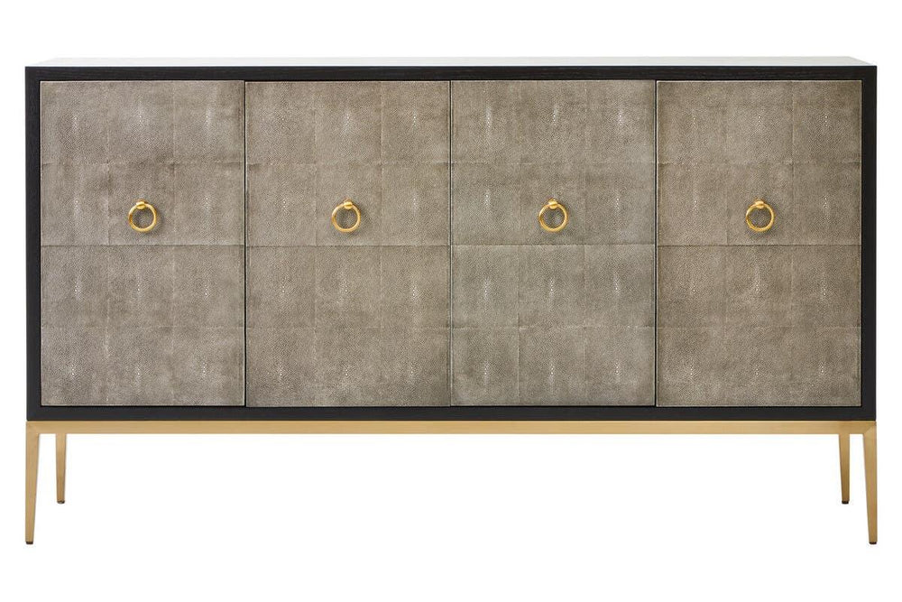 Luxury Grey Shagreen 4-Door Sideboard with Gold Accents