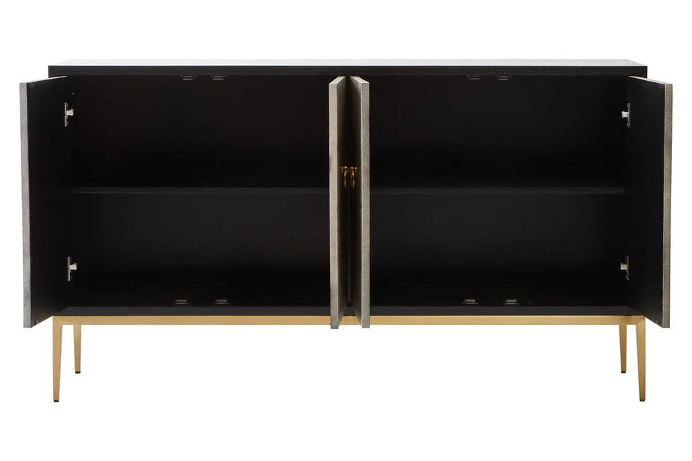 Luxury Grey Shagreen 4-Door Sideboard with Gold Accents