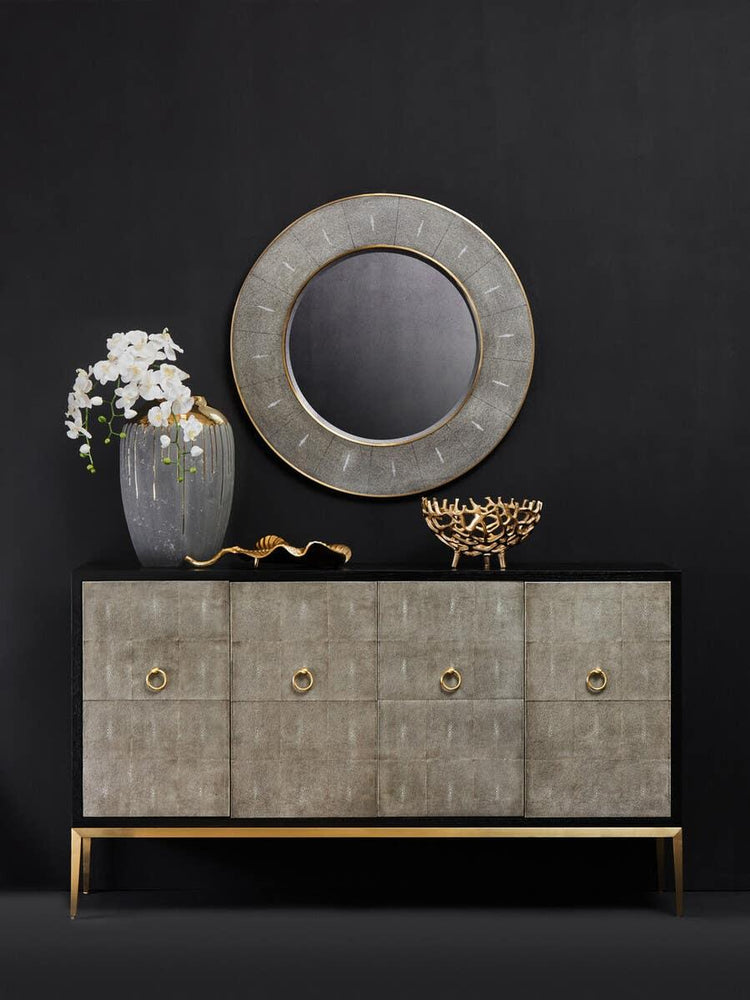 Luxury Grey Shagreen 4-Door Sideboard with Gold Accents