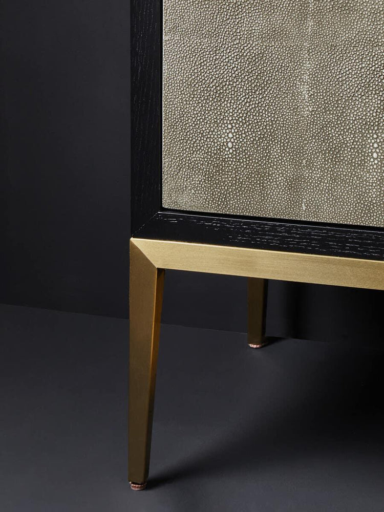 Luxury Grey Shagreen 4-Door Sideboard with Gold Accents
