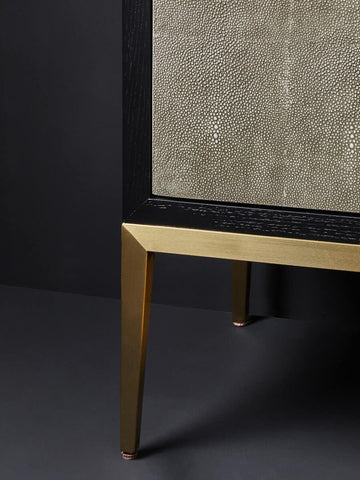 Luxury Grey Shagreen 4-Door Sideboard with Gold Accents