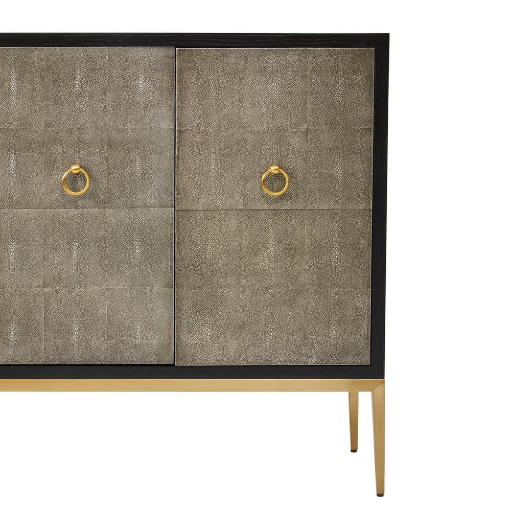 Luxury Grey Shagreen 4-Door Sideboard with Gold Accents