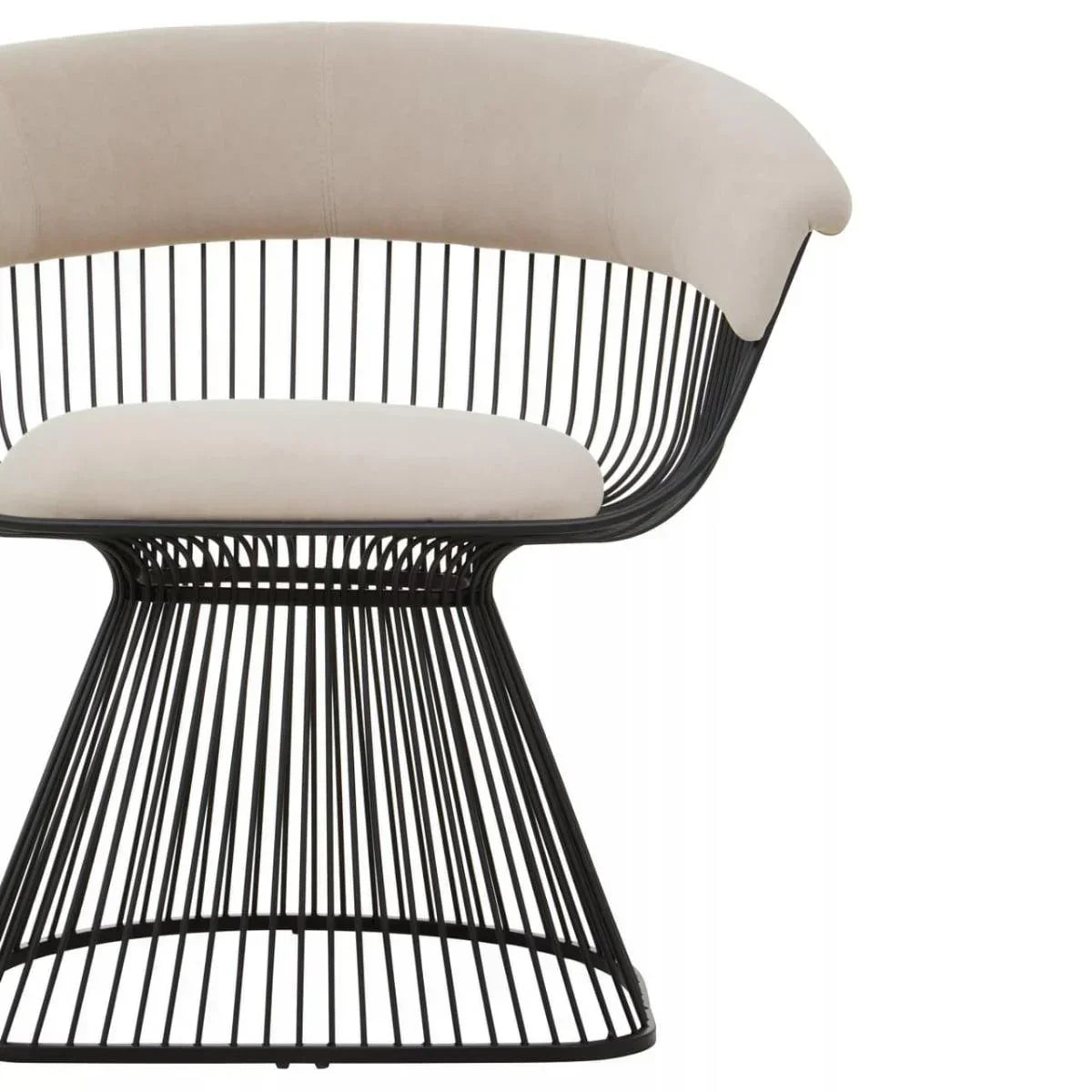 Modern dining chair with black metal frame and beige upholstered seat and backrest