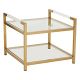 Gold Deco Glass End Table