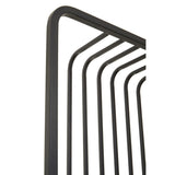 Close-up view of the Vogue Five Tier Black Shelf Unit, showcasing the sleek black metal frame with five horizontal shelves. The design features clean lines and a modern aesthetic, emphasizing the minimalist style of the unit