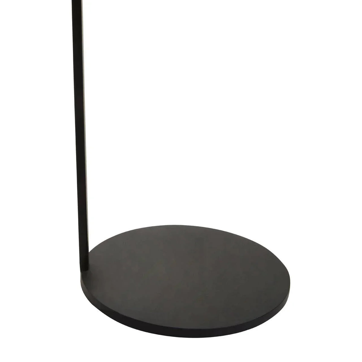 Round black metal base of a floor lamp with slim vertical pole