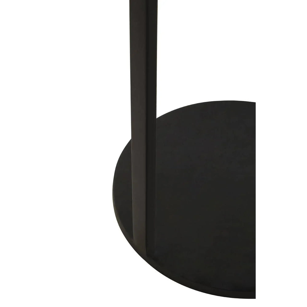 Black metal table base with circular design and vertical support bar