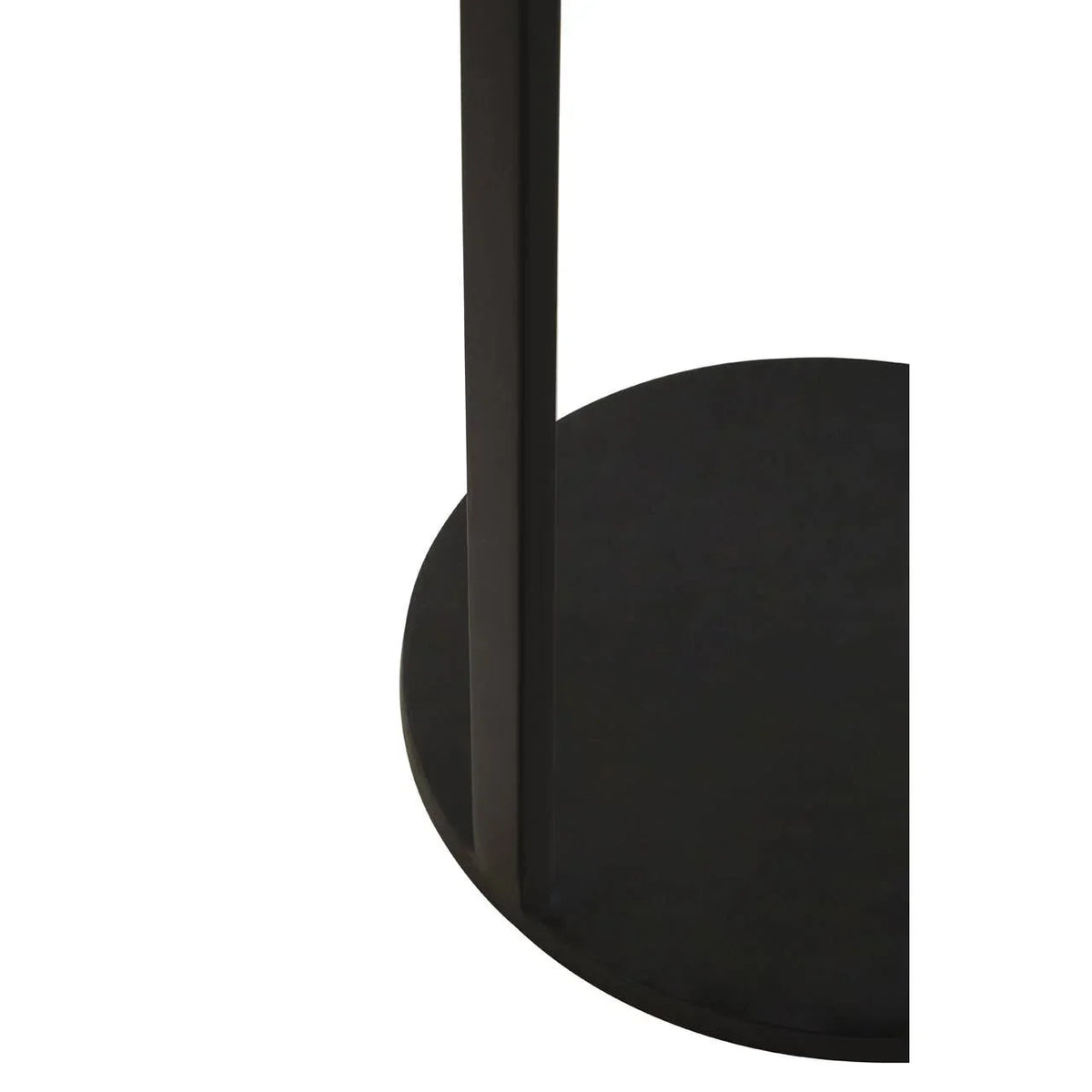 Black metal table base with circular design and vertical support bar