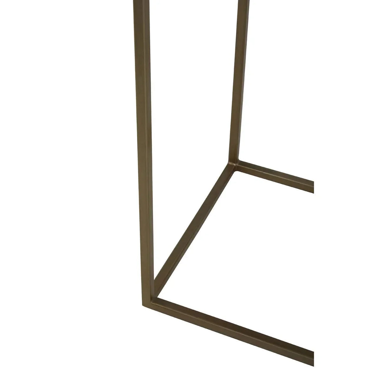 closeup view of metal table frame with square bronze legs
