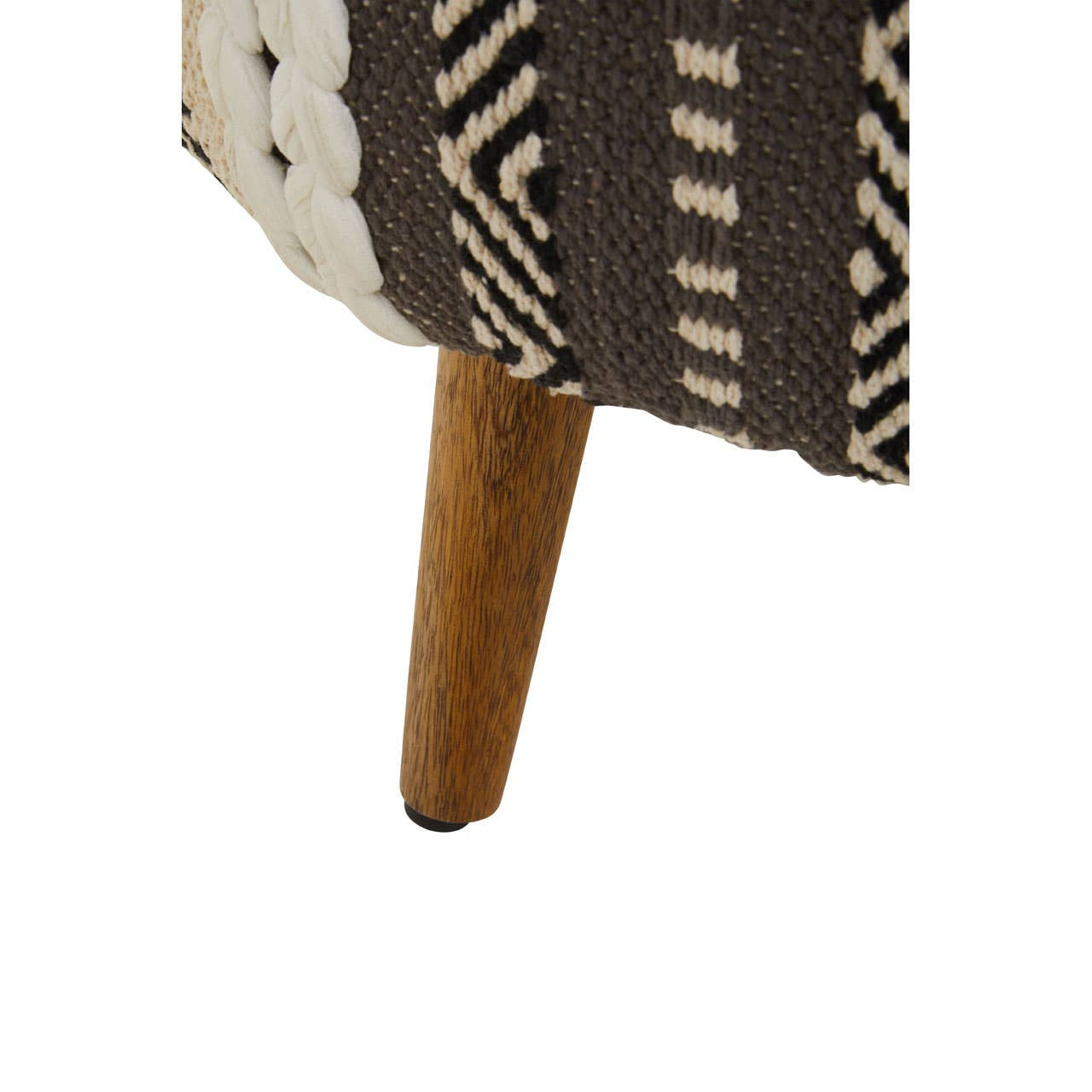 Grey and white patterned stool featuring a textured fabric design and a single wooden leg, showcasing a modern and stylish look suitable for home decor
