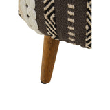Grey and white patterned stool featuring a textured fabric design and a single wooden leg, showcasing a modern and stylish look suitable for home decor