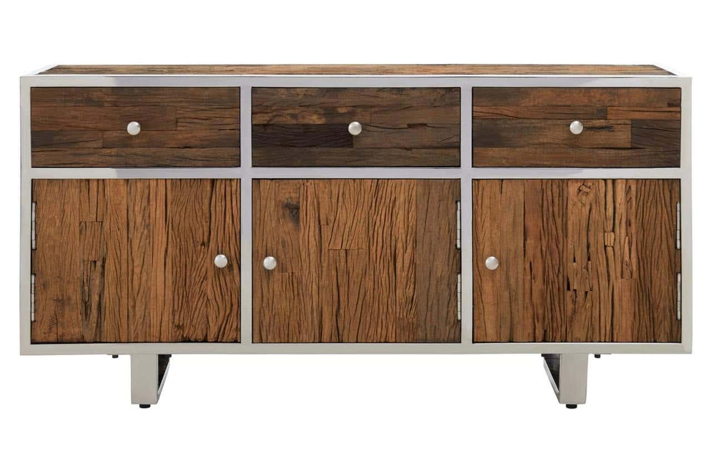 Kerala Natural Wood Sideboard with Glass Top - Stylish Home Storage Solution