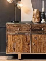 Kerala Natural Wood Sideboard with Glass Top - Stylish Home Storage Solution