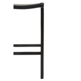 Close-up of dark wood dining chair leg with horizontal supports on white background