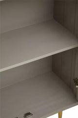 Cream and grey mango wood two-door cabinet featuring two spacious shelves inside, showcasing a smooth, neutral interior finish. The cabinet has a minimalist design with clean lines and a modern aesthetic