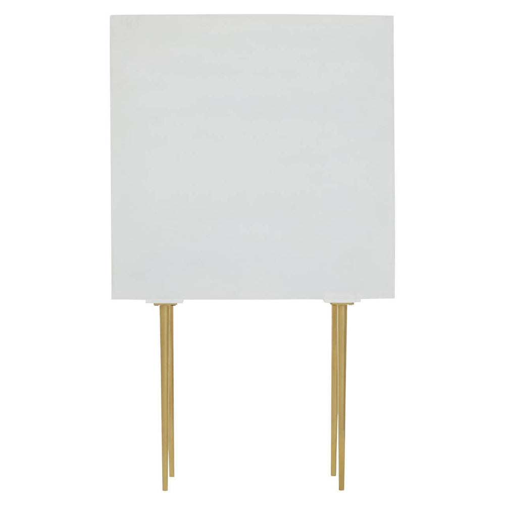 Cream finish cabinet made of mango wood featuring two doors and sleek gold legs, designed for modern home decor