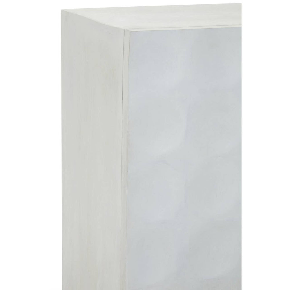 Cream finish mango wood cabinet featuring two doors with a textured surface, showcasing a sleek and modern design suitable for home decor