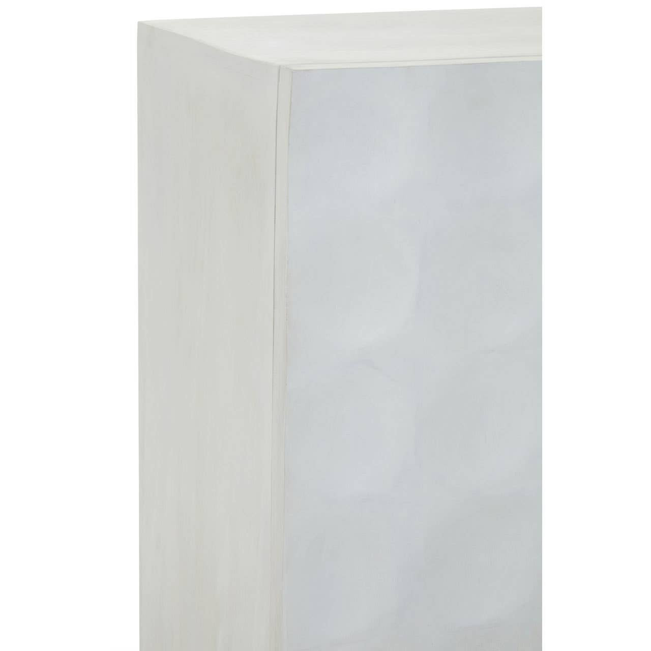 Cream finish mango wood cabinet featuring two doors with a textured surface, showcasing a sleek and modern design suitable for home decor
