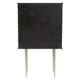 A sleek black two-door cabinet with a textured surface and four slender, light-colored legs, designed for modern home decor