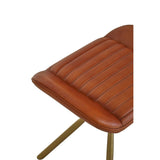 Buffalo tan leather footstool with a ribbed design on the seat and slender gold metal legs. The footstool features a smooth, warm-toned leather surface that adds a touch of elegance to any space