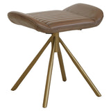 Buffalo grey leather footstool with a contoured seat and four angled wooden legs in a natural finish. The design features a modern, minimalist aesthetic suitable for various home decor styles