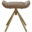 Buffalo grey leather footstool with a curved top and gold metal tripod legs, showcasing a modern and stylish design suitable for home decor