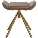 Buffalo grey leather footstool with a curved top and gold metal tripod legs, showcasing a modern and stylish design suitable for home decor