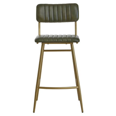 Luxe Green Leather Bar Chair