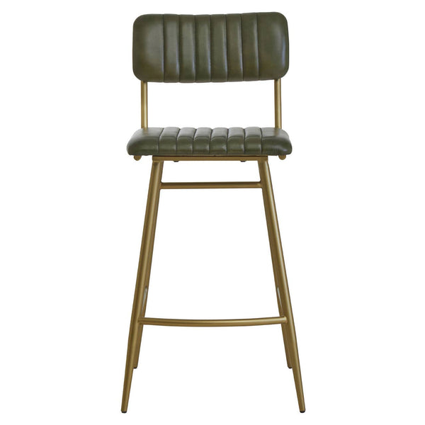 Luxe Green Leather Bar Chair