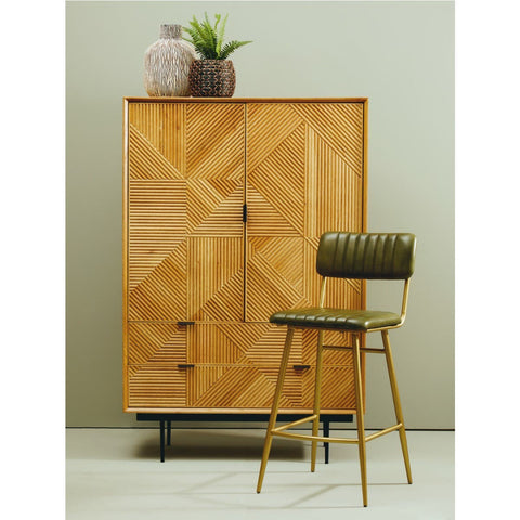 Luxe Green Leather Bar Chair