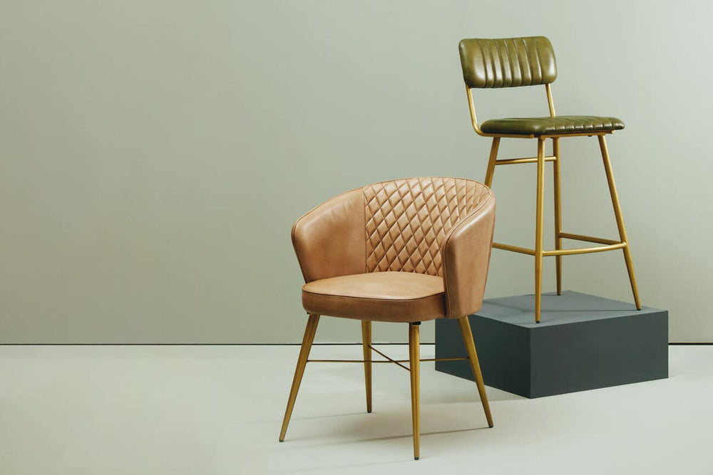 Luxe Green Leather Bar Chair