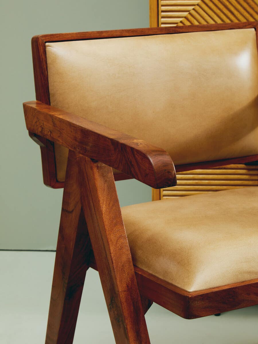Natural Leather Modern Armchair
