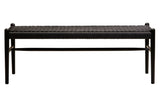 Black woven bench with wooden frame and rectangular seat, front view