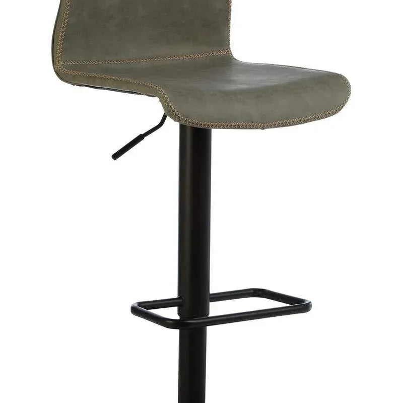 Grey faux leather bar stool with black metal base and stitched edge detail