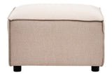 Natural fabric modular ottoman in a light beige color, featuring a simple rectangular shape and rounded corners. The ottoman is supported by four short, dark wooden legs, providing a modern and versatile addition to home furniture