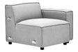 Right arm modular sofa in a soft grey fabric, featuring a contemporary design with clean lines and a spacious seat. The sofa has a low backrest and is supported by small black legs, making it suitable for modern living spaces