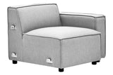 Right arm modular sofa in a soft grey fabric, featuring a contemporary design with clean lines and a spacious seat. The sofa has a low backrest and is supported by small black legs, making it suitable for modern living spaces