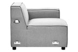 Right arm modular sofa in grey fabric with a clean, modern design featuring a low backrest and a wide seat. The sofa has a minimalist aesthetic with subtle stitching details and is supported by small, sturdy feet