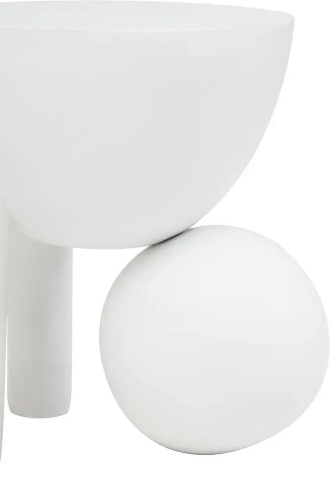 Modern white side table with round base and smooth matte finish