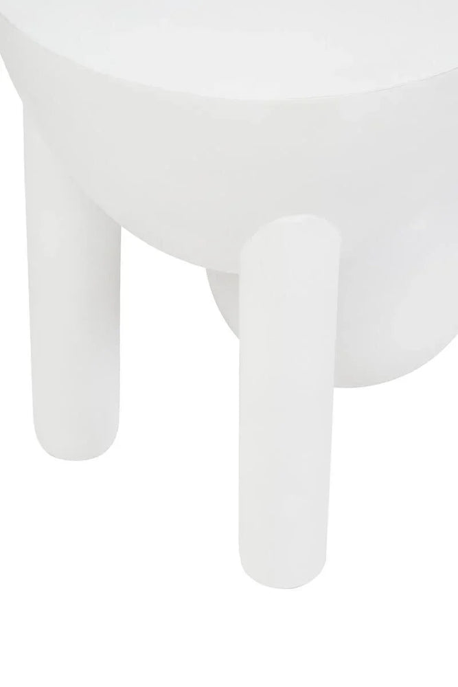 Minimalist white side table with rounded legs and smooth matte finish