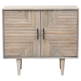Greywash Carved Mango Wood Sideboard with Geometric Doors - Sustainable Storage Solution