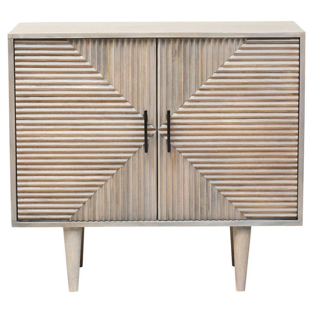 Greywash Carved Mango Wood Sideboard with Geometric Doors - Sustainable Storage Solution
