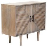 Greywash Carved Mango Wood Sideboard with Geometric Doors - Sustainable Storage Solution
