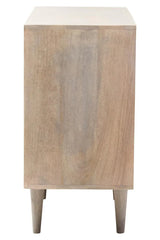 Greywash Carved Mango Wood Sideboard with Geometric Doors - Sustainable Storage Solution