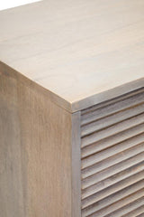 Greywash Carved Mango Wood Sideboard with Geometric Doors - Sustainable Storage Solution