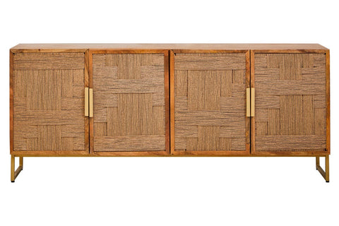 Rustic Charm Mango Wood Sideboard with Paper Rope Detail