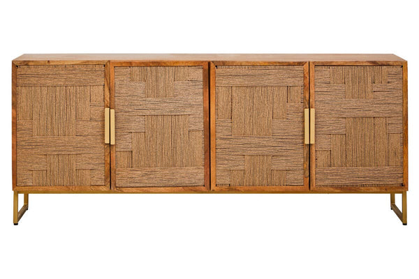 Rustic Charm Mango Wood Sideboard with Paper Rope Detail
