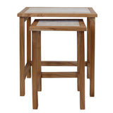 Wooden nest of tables with rectangular tops and light oak finish, front view